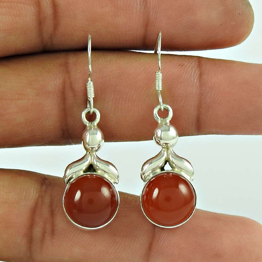Gift For Her Natural Carnelian Dangle Tribal Earrings 925 Silver Q3
