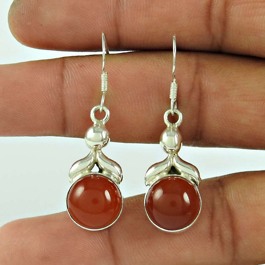 Gift For Her 925 Silver Natural Carnelian Dangle Vintage Earrings R31