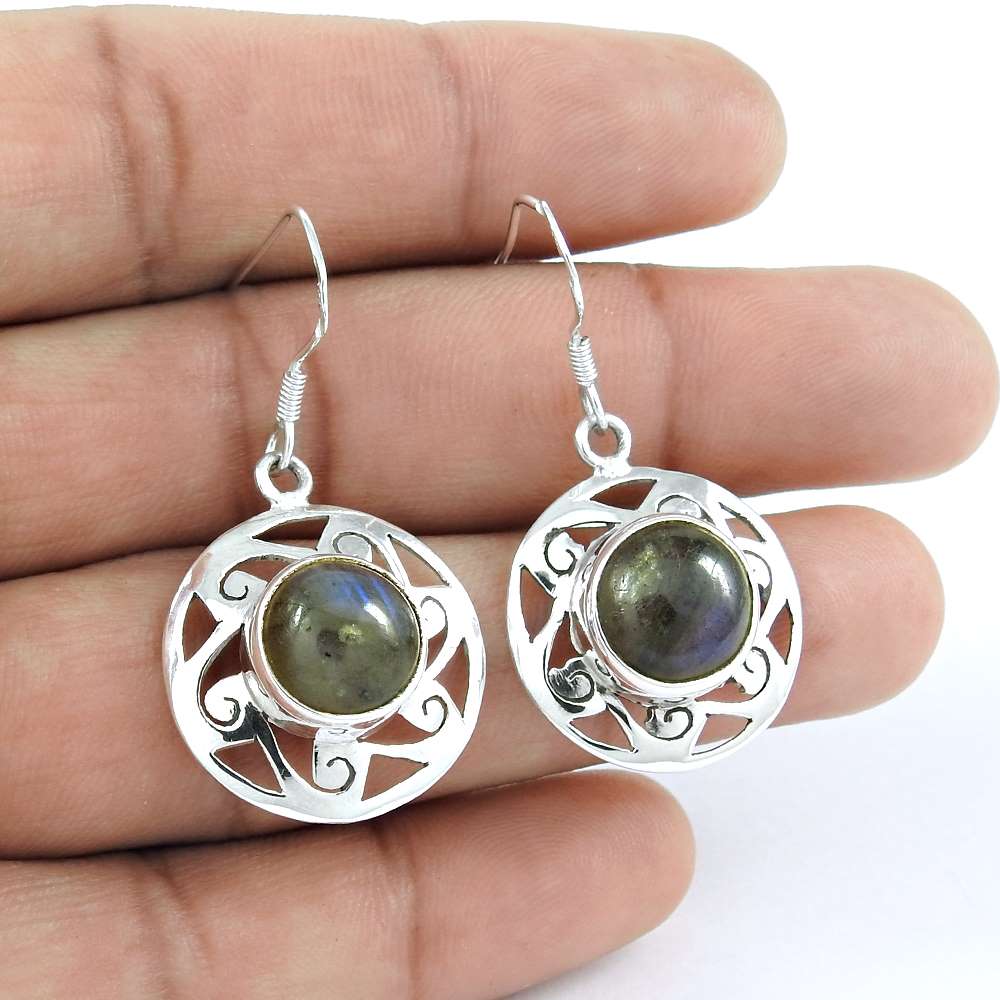 Natural Labradorite 925 Silver Dangle Bohemian Earrings For Girls X31