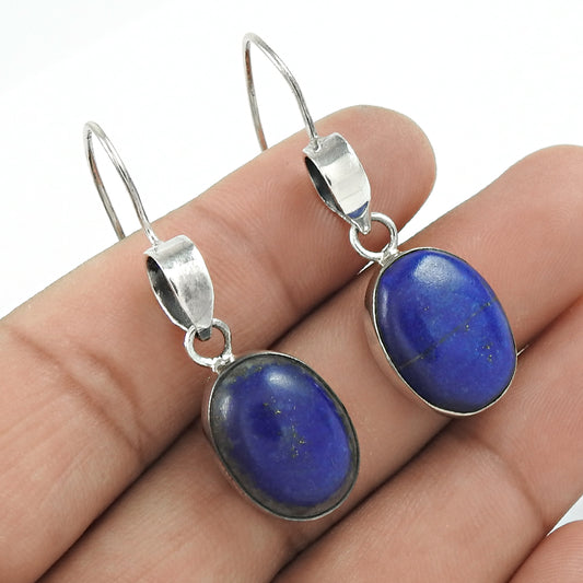 Christmas Gift 925 Sterling Silver Natural Lapis Lazuli Bohemian Earrings M1