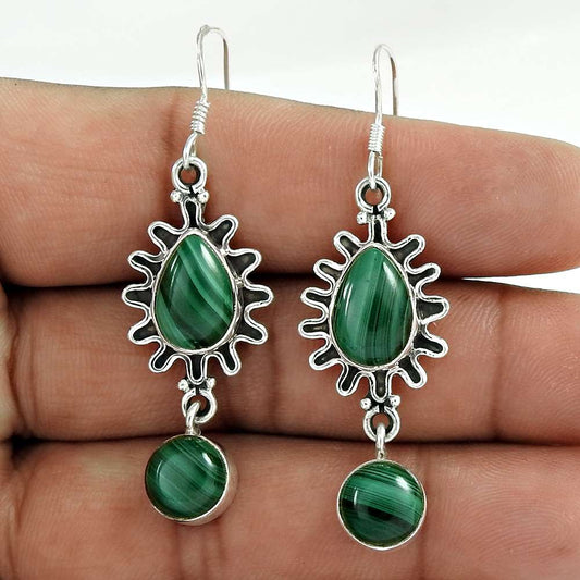 925 Sterling Silver Indian Jewelry Charming Malachite Gemstone Earrings
