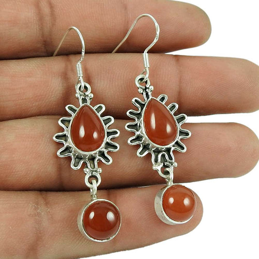 Trendy 925 Sterling Silver Carnelian Gemstone Earrings