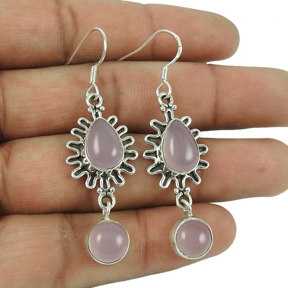 Seemly 925 Sterling Silver Rose Quartz Gemstone Earrings