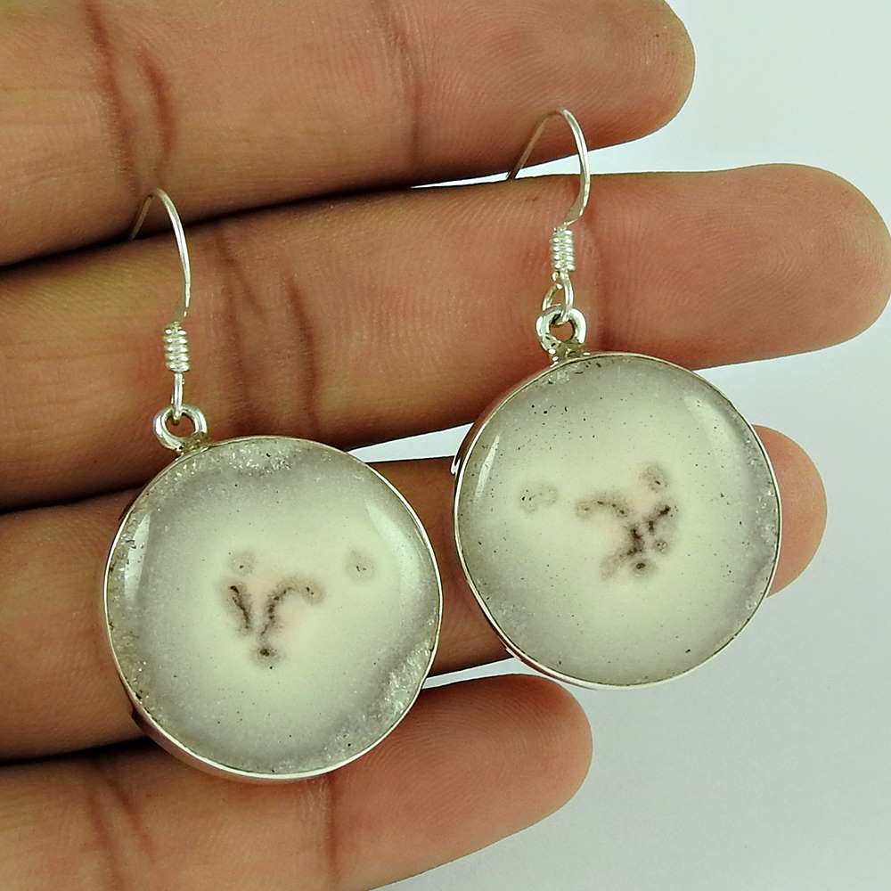 Natural Moon Solar Fossil 925 Silver Dangle Bohemian Earrings For Women G32