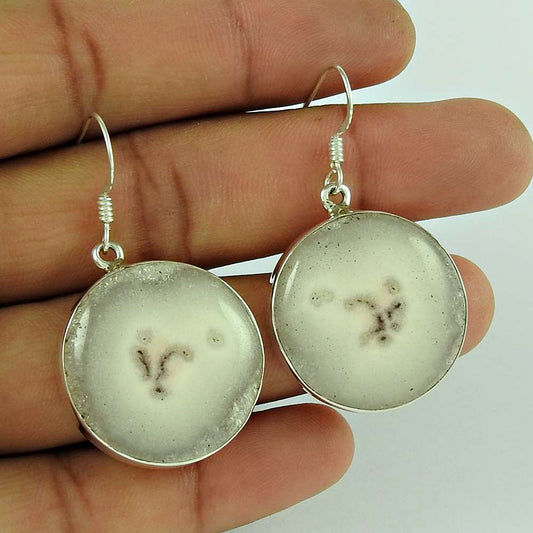 Natural Moon Solar Fossil 925 Silver Dangle Bohemian Earrings For Women G32