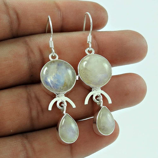 Rare 925 Sterling Silver Fashion Rainbow Moonstone Earring Jewellery