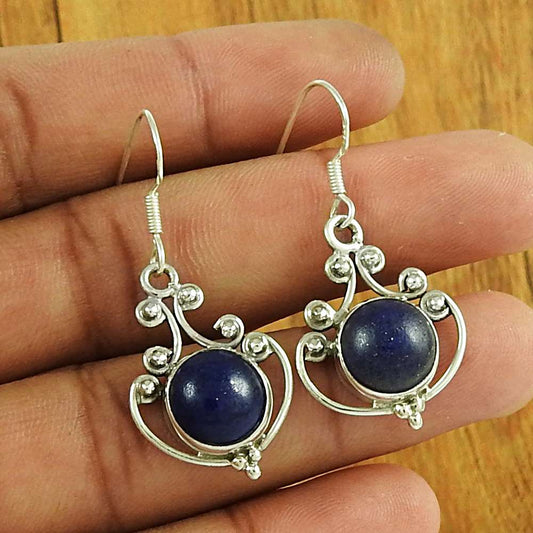 Lapis Gemstone Vintage Earrings 925 Sterling Silver Jewellery