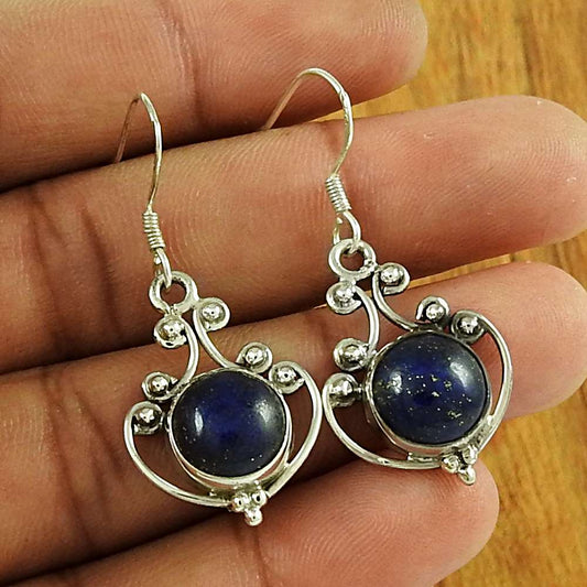 Designer Lapis Gemstone 925 Sterling Silver Earrings Indian Jewellery