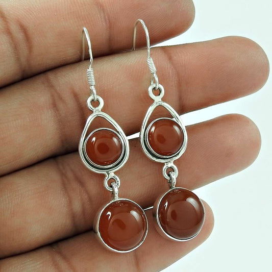 Excellent 925 Sterling Silver Vintage Carnelian Gemstone Earring Jewellery