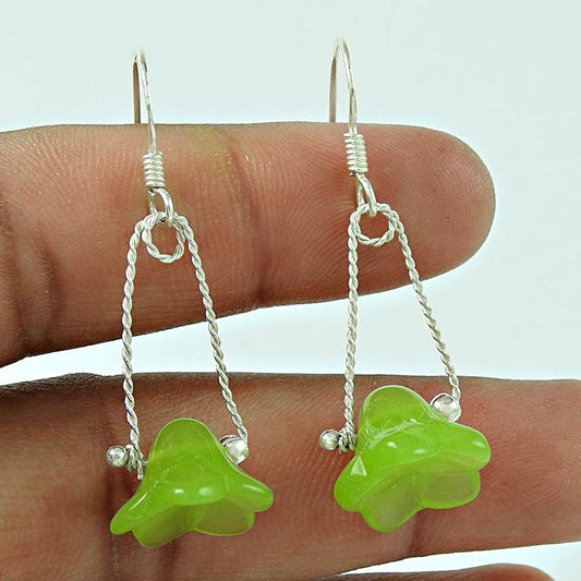 Gift For Her Natural Prehnite Dangle Ethnic Earrings 925 Silver G34
