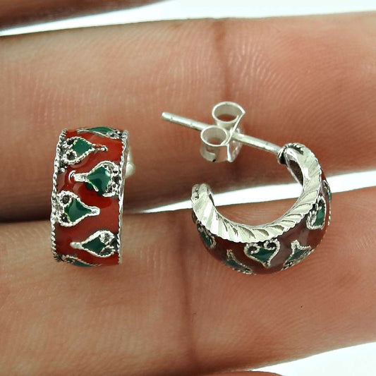 925 Sterling Silver Handcrafted Jewelry Stud Enamel Earrings J3