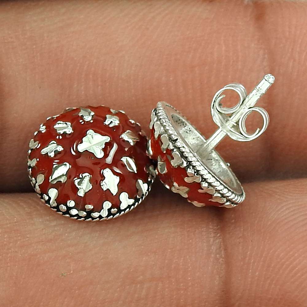 Indian Artisan Jewelry 925 Solid Sterling Silver Hoop Enamel Earrings I3