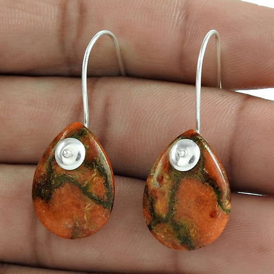 Natural Brown Copper Turquoise Gemstone Dangle Boho Earrings 925 Silver L34