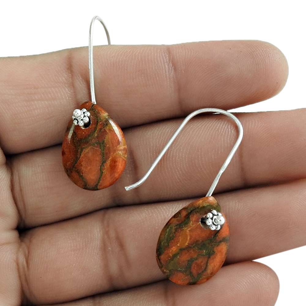 Natural Brown Copper Turquoise Dangle Bohemian Earrings 925 Silver M34