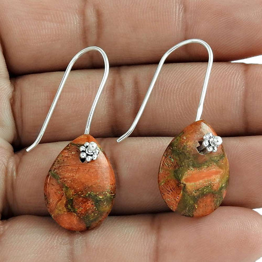 Natural Brown Copper Turquoise Dangle Tribal Earrings 925 Silver N34