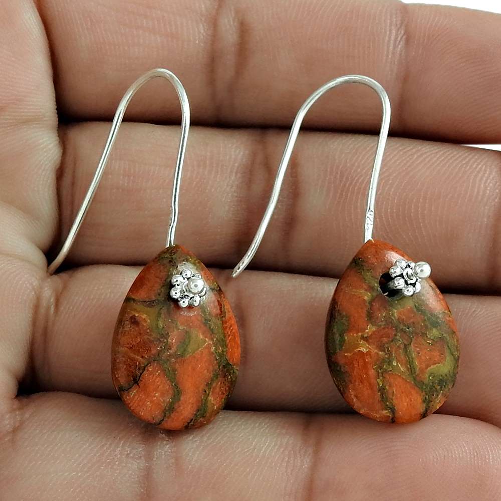 Natural Copper Turquoise Gemstone Dangle Boho Brown Earrings 925 Silver O34