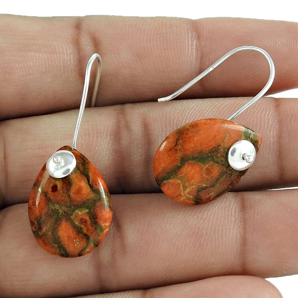 Natural Brown Copper Turquoise 925 Silver Dangle Earrings For Women P4