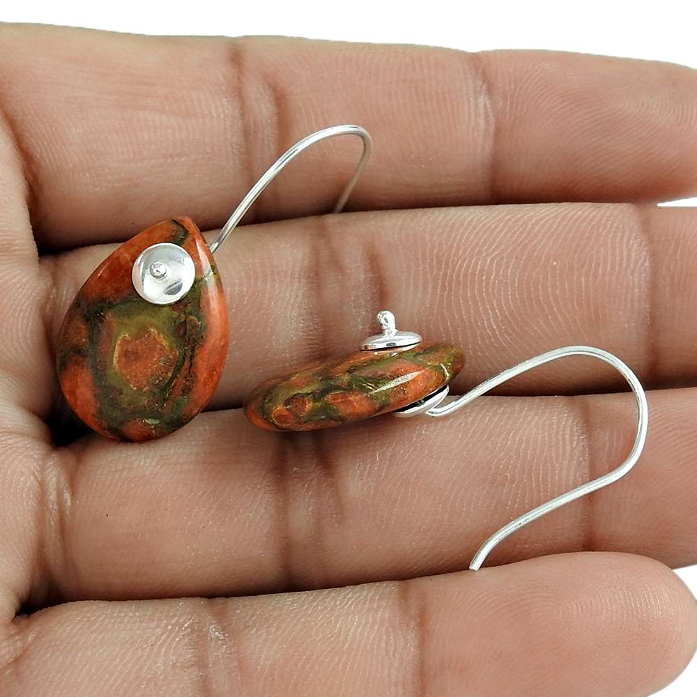 Natural Copper Turquoise Dangle Tribal Brown Earrings 925 Silver Q2