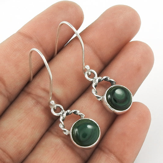 Natural Malachite Gemstone Vintage Christmas Gift Earrings 925 Silver W1