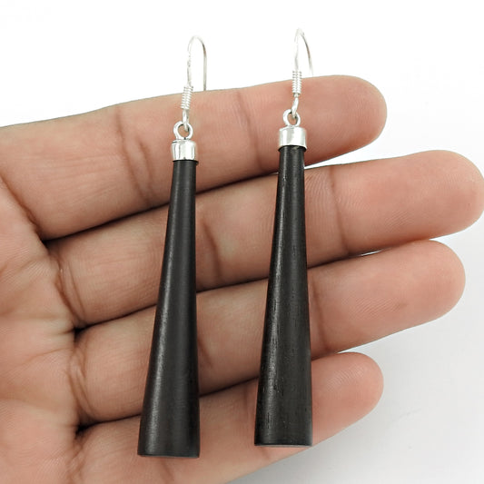 Handmade Christmas Gift Jewelry 925 Solid Sterling Silver Wooden Earrings Z1