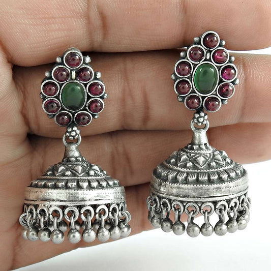 Stunning Green Onyx Ruby Gemstone 925 Sterling Silver Jhumki Jewelry