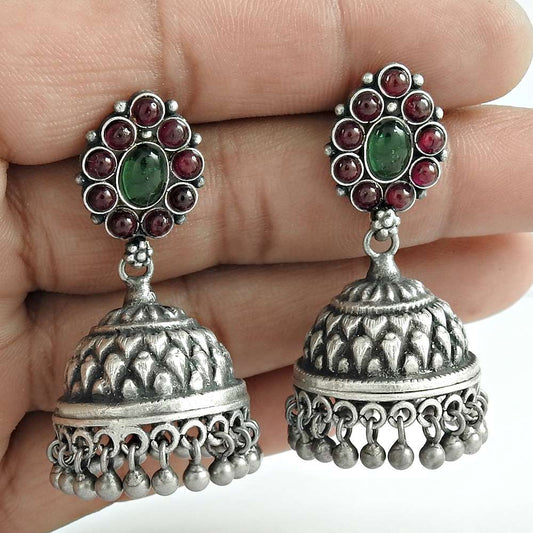 Stylish Green Onyx Ruby Gemstone 925 Sterling Silver Jhumki Jewelry