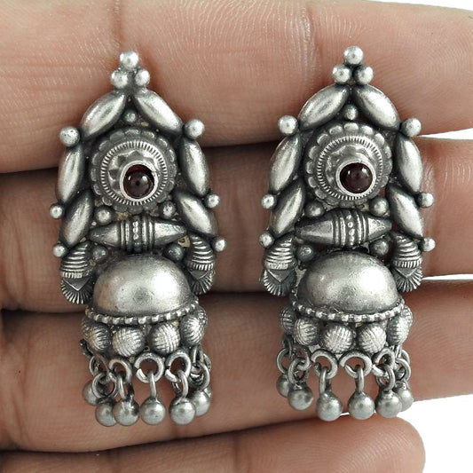 Pleasing Ruby Gemstone 925 Sterling Silver Jhumki Jewelry