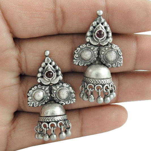 Sightly Garnet Gemstone 925 Sterling Silver Jhumki Vintage Jewelry
