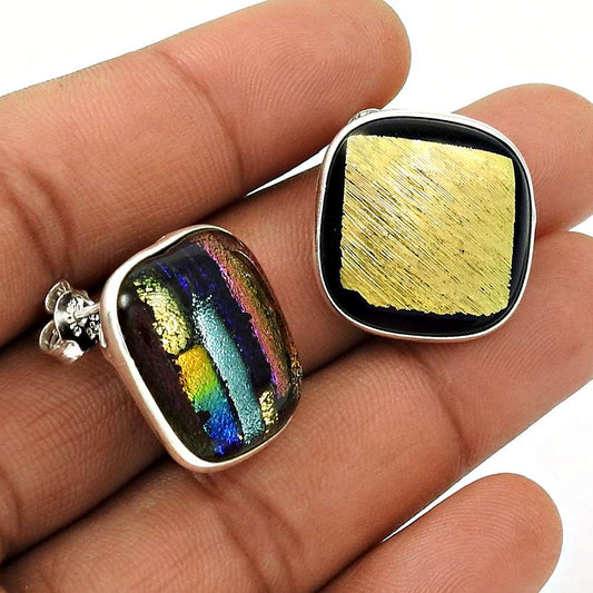 Natural DICO GLASS Gemstone Mismatch Earring 925 Silver HANDMADE Jewelry T18