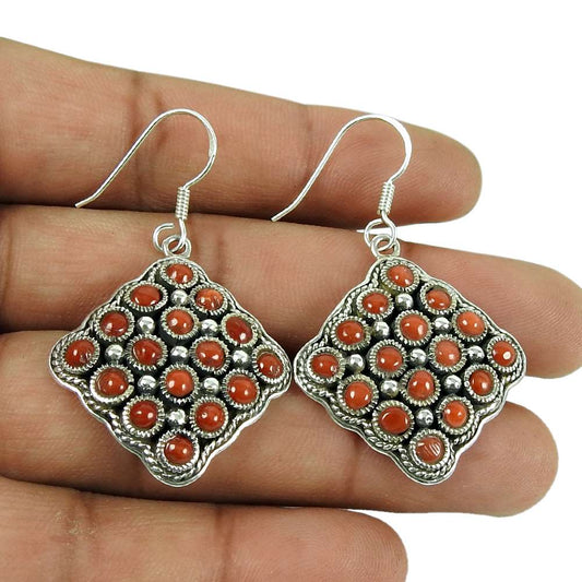 Party Wear 925 Sterling Silver Coral Earrings