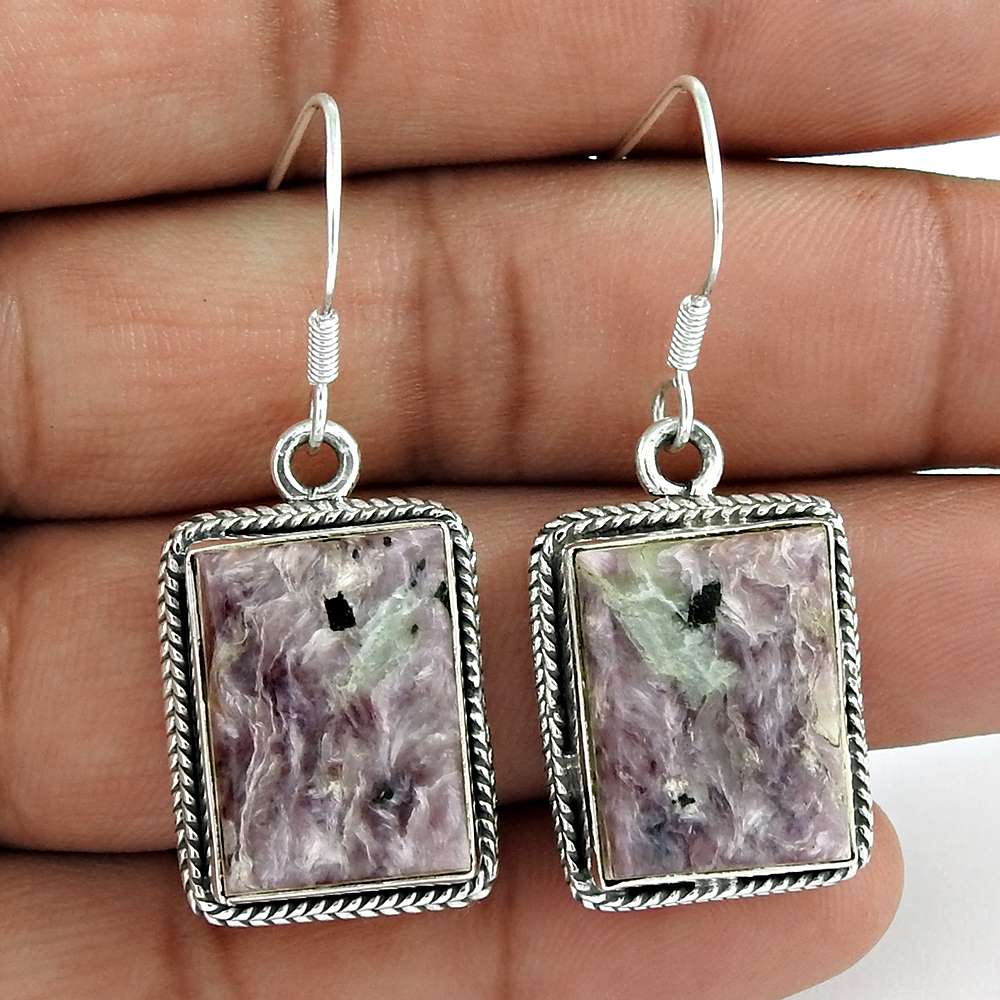Precious Style 925 Sterling Silver Charoite Earrings Wholesale