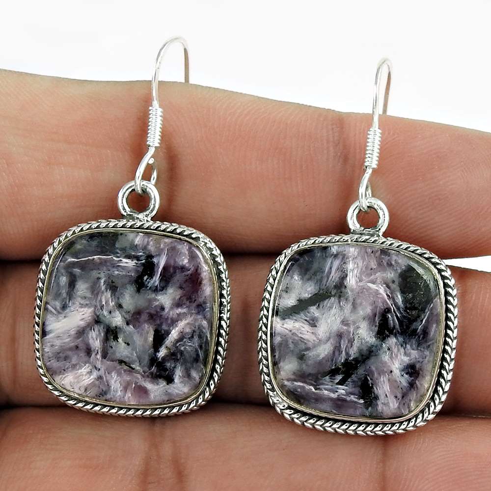 Royal 925 Sterling Silver Charoite Earrings Wholesaler India