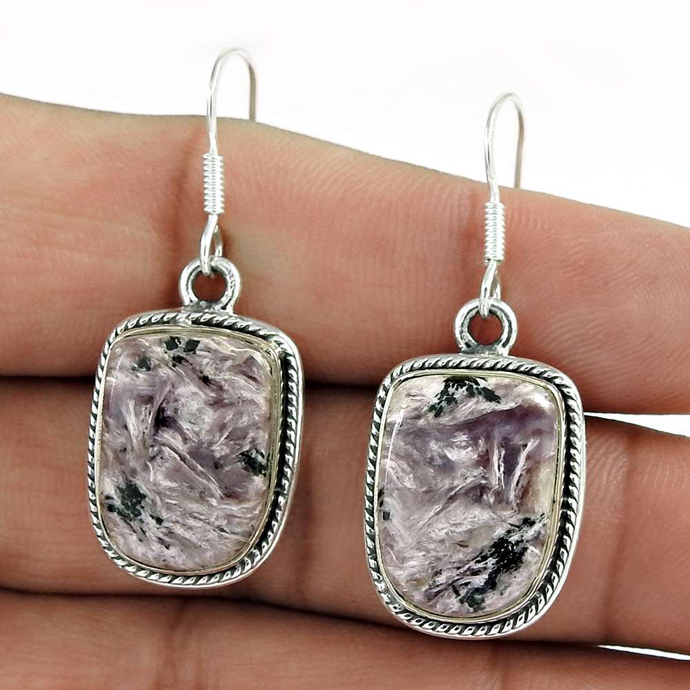 Perfect 925 Sterling Silver Charoite Earrings Supplier India