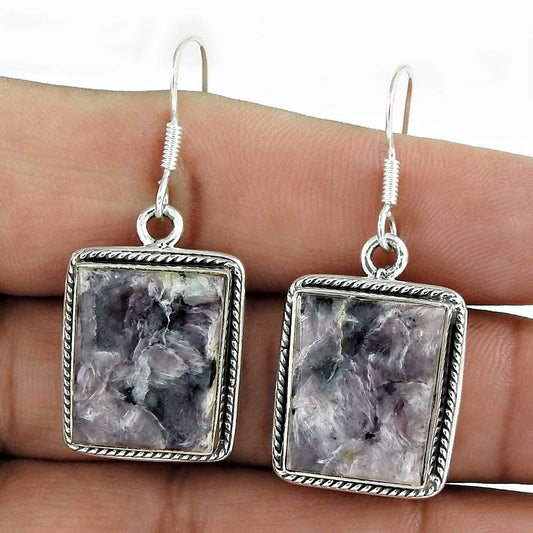 Gift For Her 925 Silver Natural Charoite Gemstone Dangle Boho Earrings K36