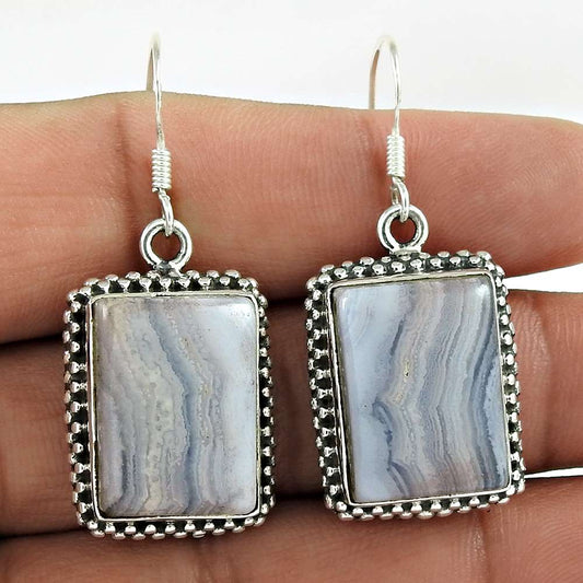 Wedding Gift For Her 925 Silver Natural Agate Dangle Bohemian Earrings Y31