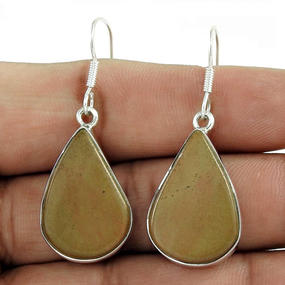 Natural Mushroom Rhyolite Gemstone Dangle Vintage Earrings 925 Silver T36