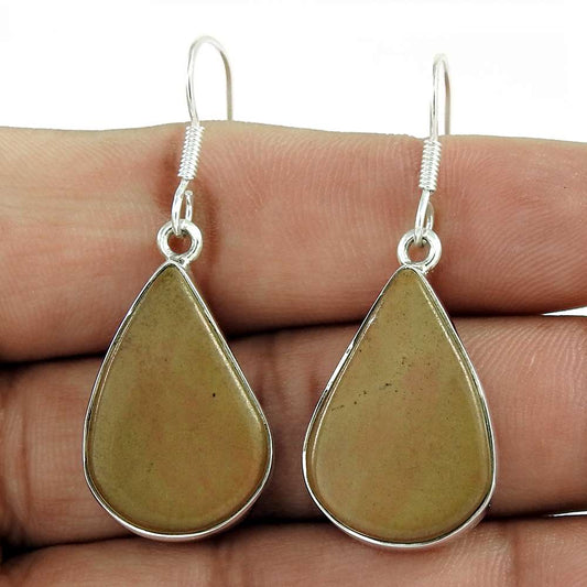 Natural Mushroom Rhyolite Gemstone Dangle Vintage Earrings 925 Silver T36