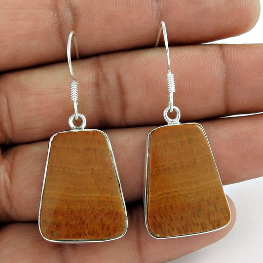 Gift For Her 925 Silver Natural Rhyolite Gemstone Dangle Dangle Earrings F1