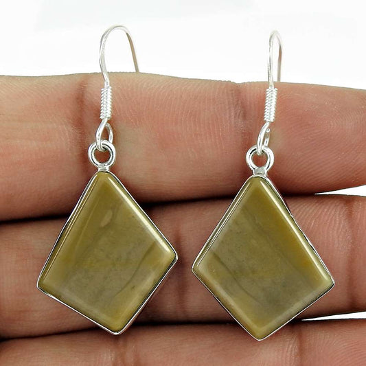 Woman Gift 925 Sterling Silver Natural Mashroom Rhyolite Earrings L6