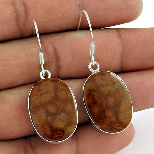 Woman Gift Natural Jasper Dangle Earrings 925 Sterling Silver I5
