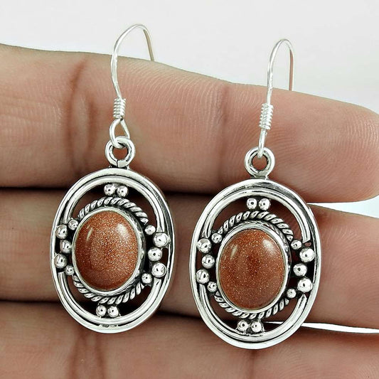 Natural Sun Sitara Gemstone Dangle Ethnic Earrings 925 Silver For Women Z6