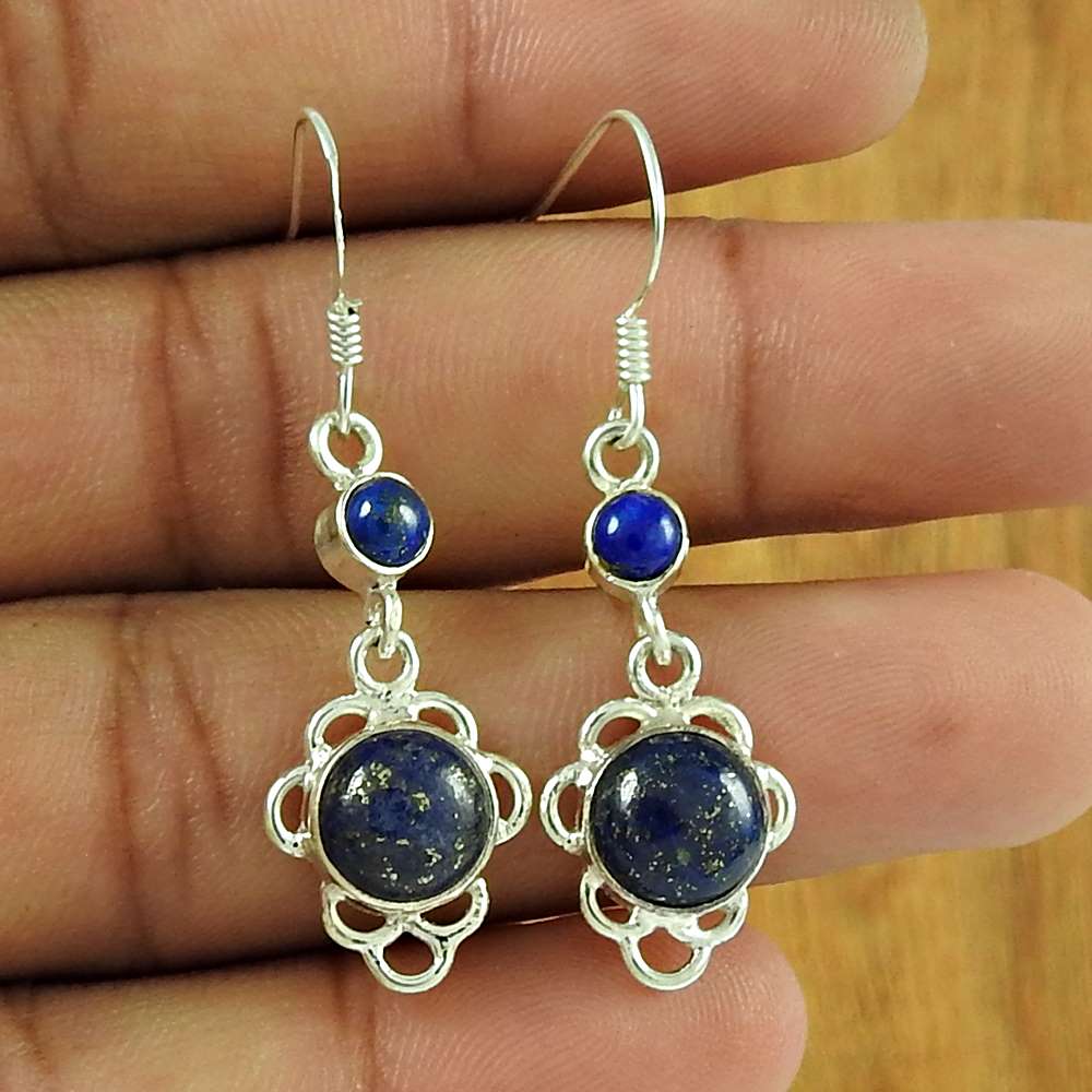 Daily Wear 925 Sterling Silver Lapis Gemstone Earring Jewellery