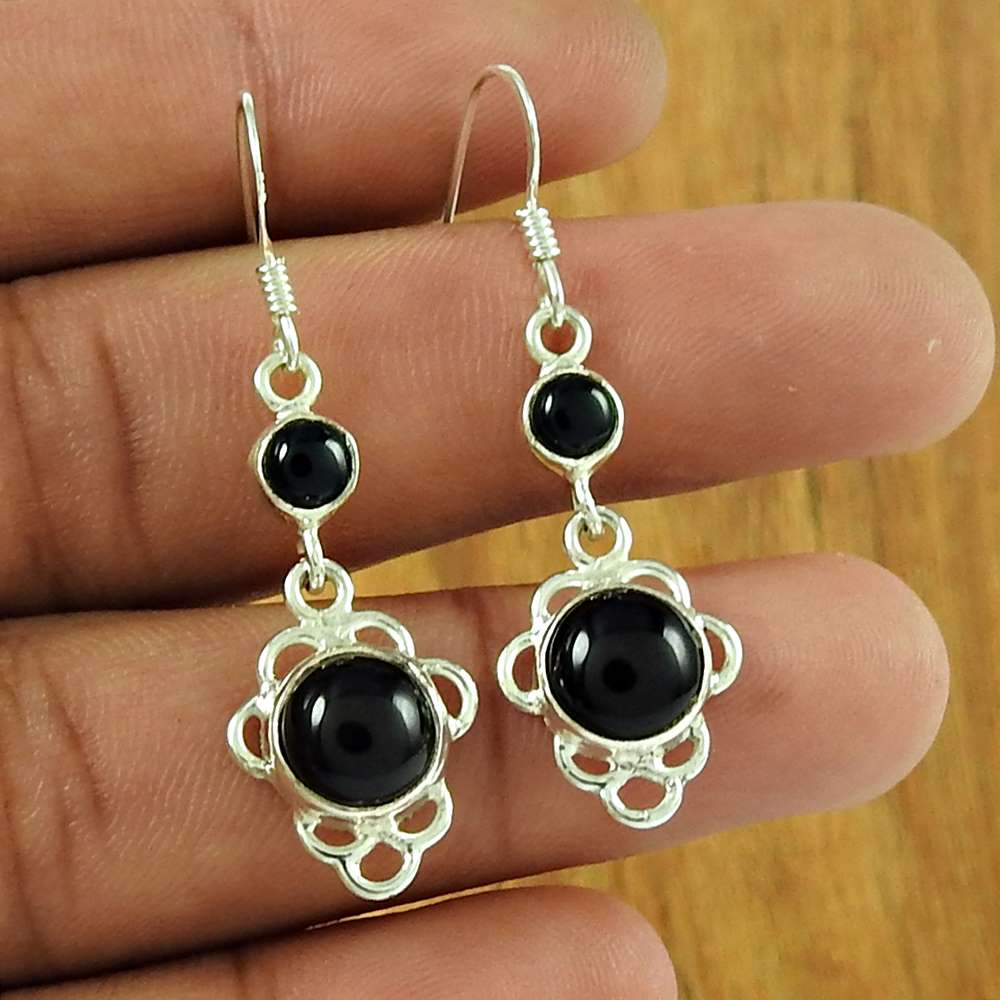 925 Sterling Silver Black Onyx Gemstone Earring Traditional Jewellery Mayorista