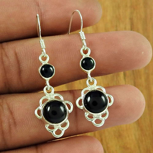 925 Sterling Silver Black Onyx Gemstone Earring Traditional Jewellery Mayorista
