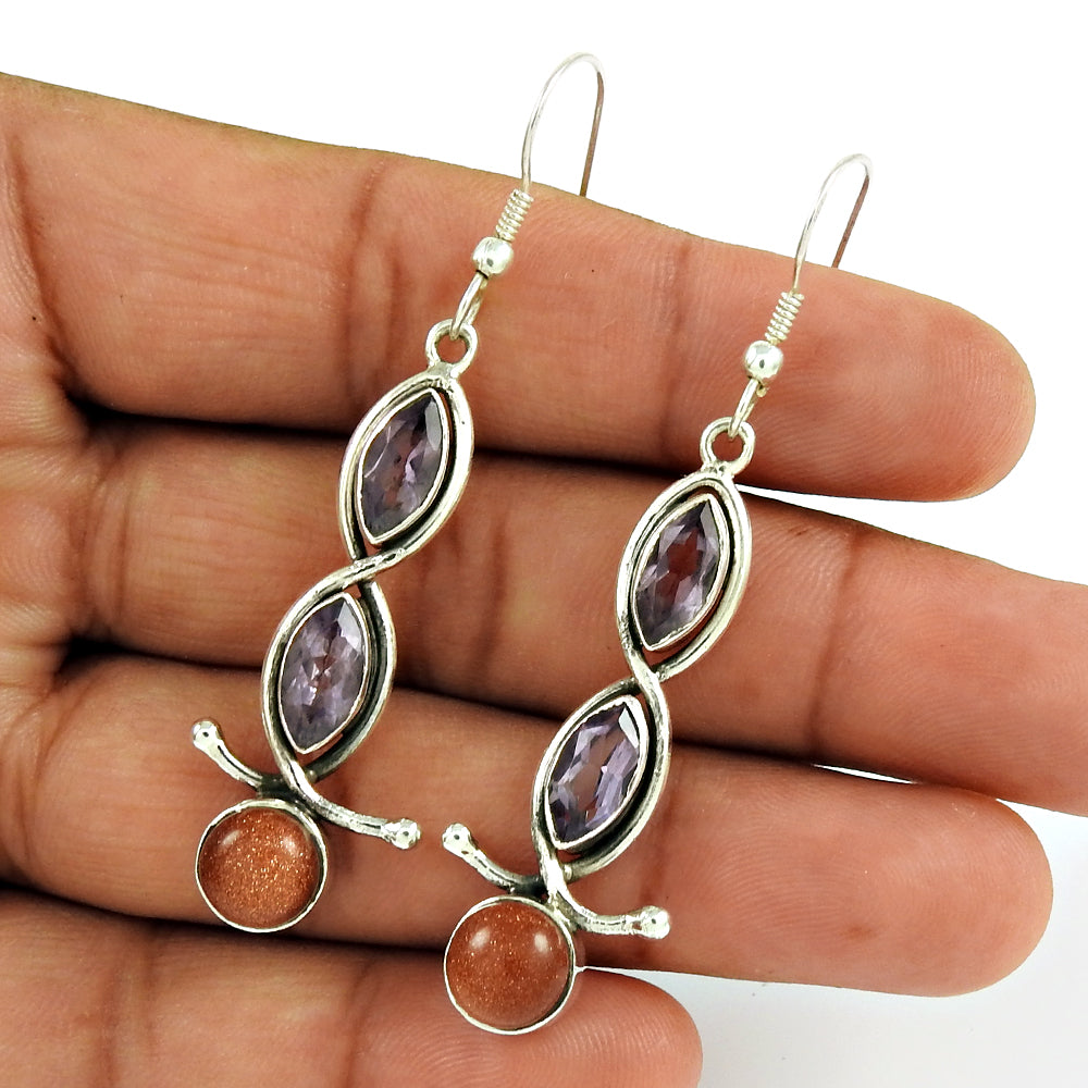 Christmas Gift Drop/Dangle Earrings 925 Silver Natural Amethyst Gemstone B3