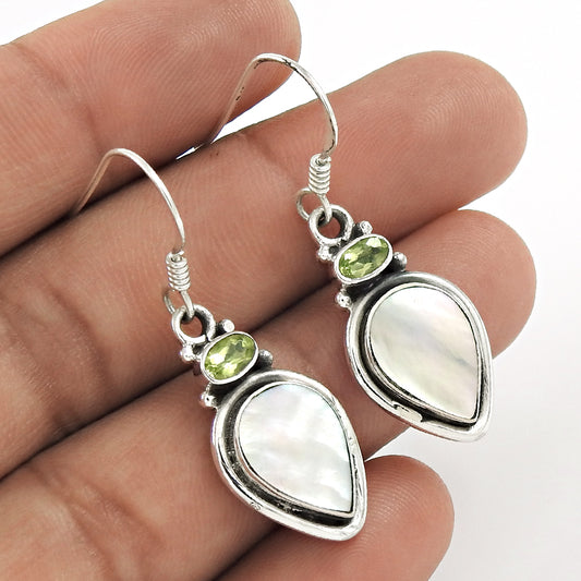 Christmas Gift Natural Mother Of Pearl Boho Earrings 925 Sterling Silver M5