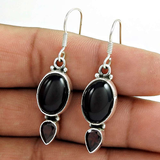 Gift For Her 925 Silver Natural Garnet Dangle Bohemian Earrings X38