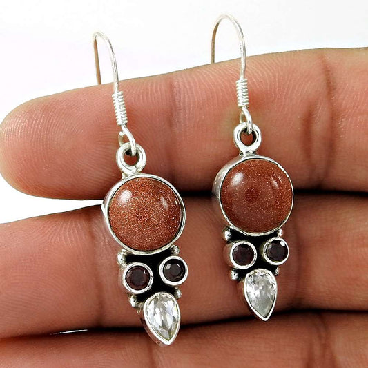 Gift For Women Dangle Tribal Earrings 925 Silver Natural Cubic Zirconia L35