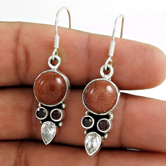 Indian Sterling Silver Jewellery Fashion CZ Red Sun Stone Garnet Gemstone Earrings