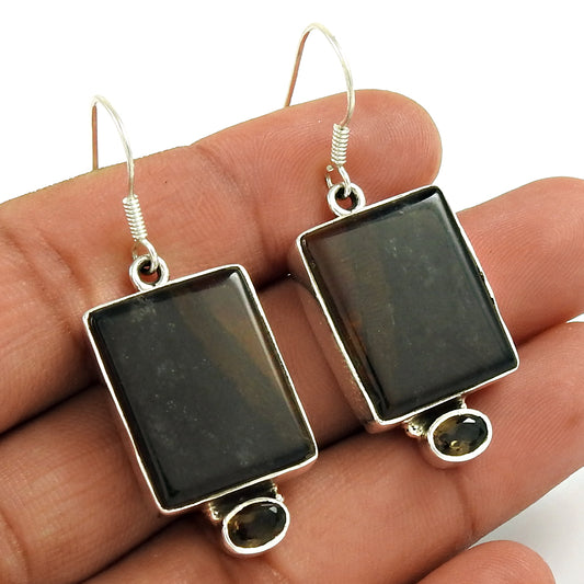 Natural Jasper Gemstone 925 Silver Vintage Christmas Gift Earrings For Girls Q1